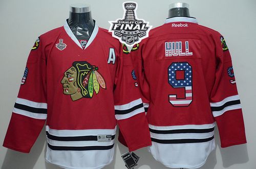 Blackhawks #9 Bobby Hull Red USA Flag Fashion 2015 Stanley Cup Stitched Jersey