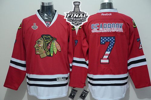 Blackhawks #7 Brent Seabrook Red USA Flag Fashion 2015 Stanley Cup Stitched Jersey