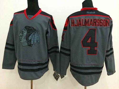 Blackhawks #4 Niklas Hjalmarsson Charcoal Cross Check Fashion Stitched Jersey
