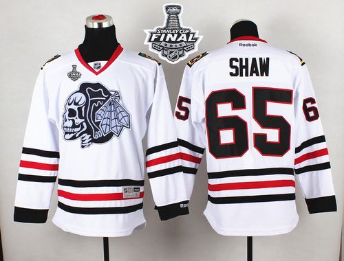 Blackhawks #65 Andrew Shaw White(White Skull) 2015 Stanley Cup Stitched Jersey