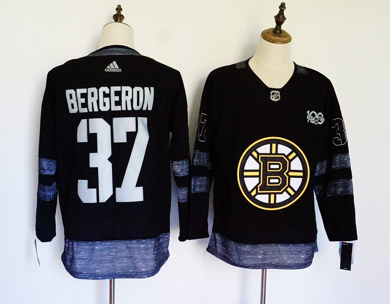 Boston Bruins #37 Patrice Bergeron Black 1917-2017 100th Anniversary Stitched Adidas Jersey