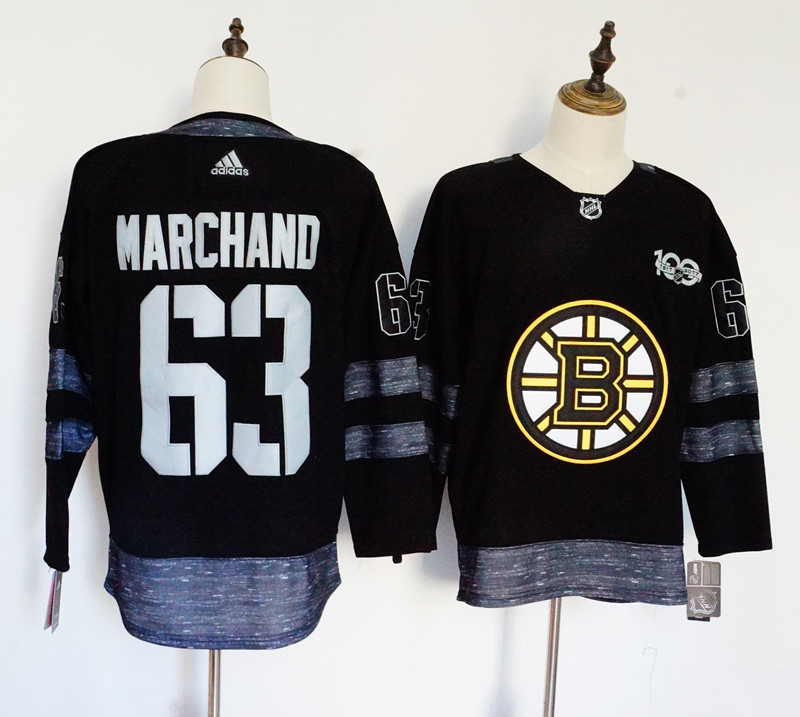 Boston Bruins #63 Brad Marchand Black 1917-2017 100th Anniversary Stitched Adidas Jersey