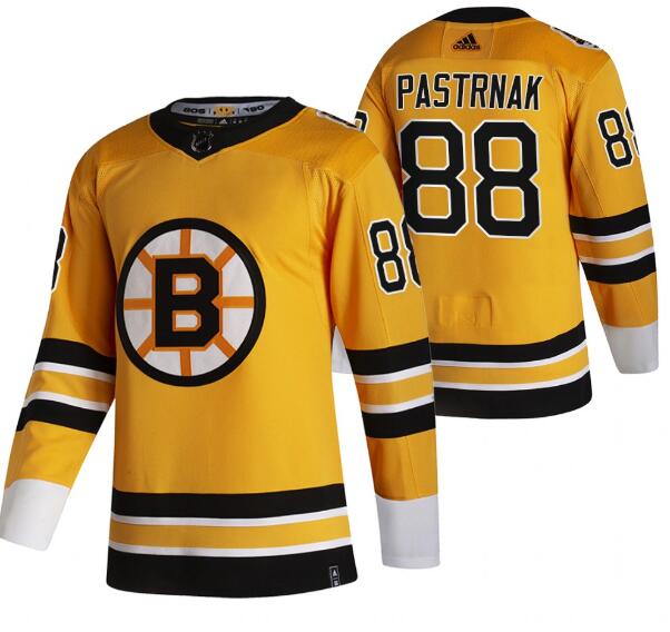 Boston Bruins #88 David Pastrnak 2020-21 Yellow Reverse Retro Stitched Jersey