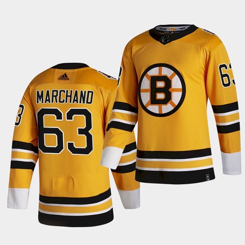 Boston Bruins #63 Brad Marchand 2021 Yellow Reverse Retro Stitched Jersey