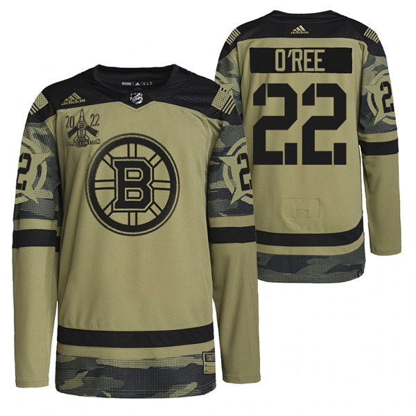 Boston Bruins #22 Willie O'Ree 2022 Camo Military Appreciation Night Stitched Jersey