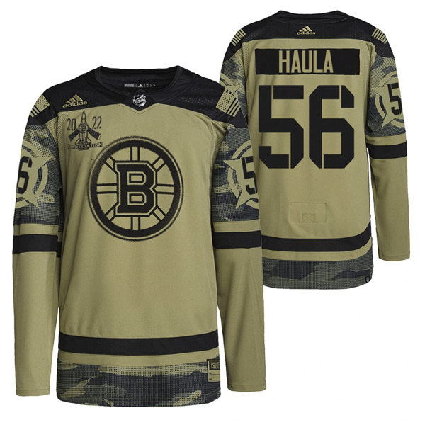 Boston Bruins #56 Erik Haula 2022 Camo Military Appreciation Night Stitched Jersey