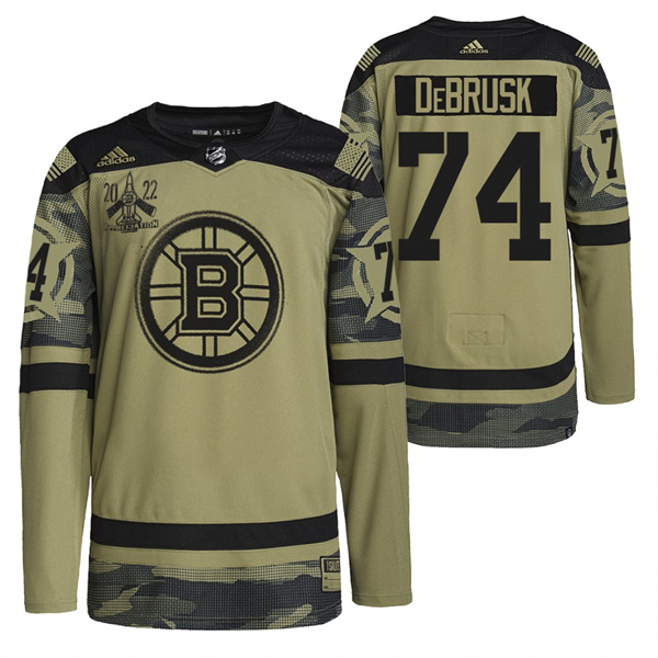 Boston Bruins #74 Jake DeBrusk 2022 Camo Military Appreciation Night Stitched Jersey