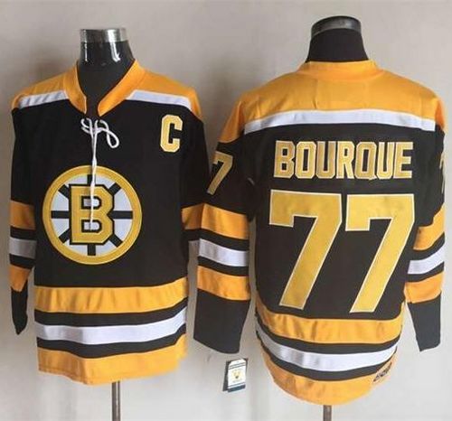 Bruins #77 Ray Bourque Black Yellow CCM Throwback New Stitched Jersey