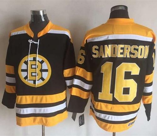 Bruins #16 Derek Sanderson Black Yellow CCM Throwback New Stitched Jersey