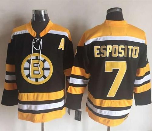 Bruins #7 Phil Esposito Black Yellow CCM Throwback New Stitched Jersey