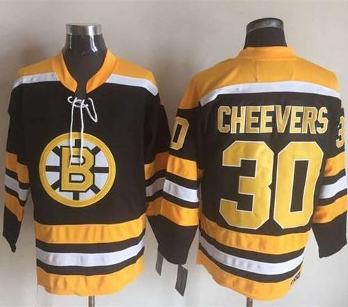 Bruins #30 Gerry Cheevers Black Yellow CCM Throwback New Stitched Jersey