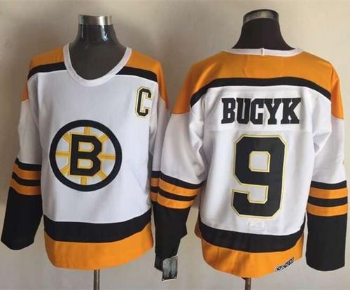 Bruins #9 Johnny Bucyk Yellow White CCM Throwback Stitched Jersey