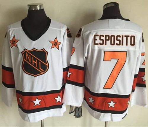 Bruins #7 Phil Esposito White Orange All Star CCM Throwback Stitched Jersey