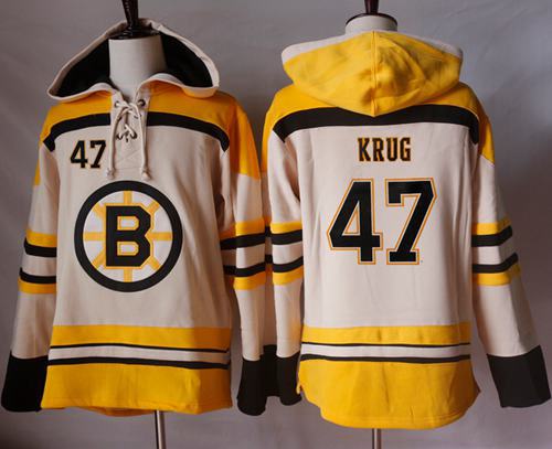 Bruins #47 Torey Krug Cream Sawyer Hooded Sweatshirt Stitched Jersey