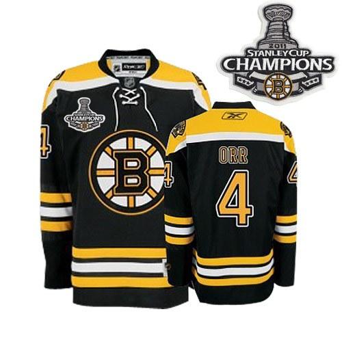 Bruins 2011 Stanley Cup Champions Patch #4 Bobby Orr Black Stitched Jersey