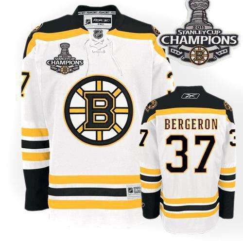 Bruins 2011 Stanley Cup Champions Patch #37 Patrice Bergeron White Stitched Jersey