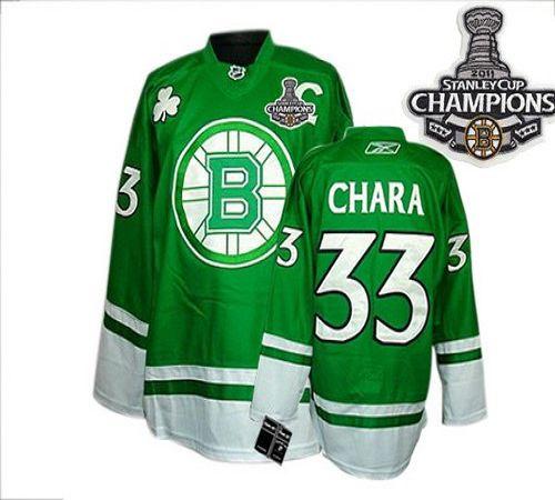 Bruins 2011 Stanley Cup Champions Patch St Patty's Day #33 Zdeno Chara Green Stitched Jersey