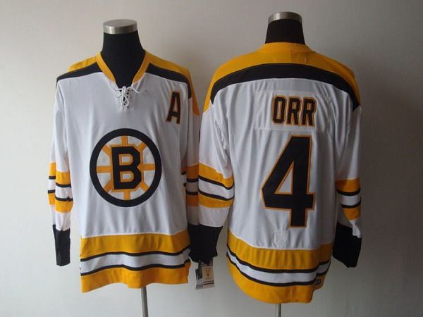 Bruins #4 Bobby Orr CCM Throwback White Stitched Jersey