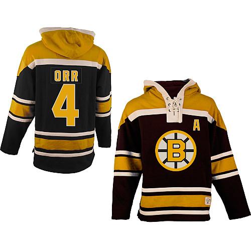 Bruins #4 Bobby Orr Black Sawyer Hooded Sweatshirt Stitched Jersey