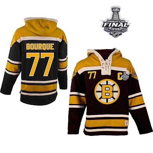 Bruins Stanley Cup Finals Patch #77 Ray Bourque Black Sawyer Hooded Sweatshirt Stitched Jersey