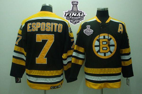 Bruins Stanley Cup Finals Patch #7 Phil Esposito Stitched Black CCM Throwback Jersey