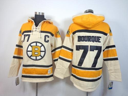 Bruins #77 Ray Bourque Cream Sawyer Hooded Sweatshirt Stitched Jersey