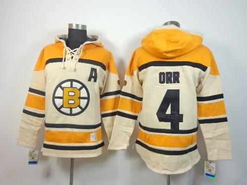 Bruins #4 Bobby Orr Cream Sawyer Hooded Sweatshirt Stitched Jersey