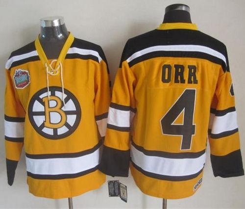 Bruins #4 Bobby Orr Yellow Winter Classic CCM Throwback Stitched Jersey