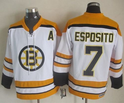 Bruins #7 Phil Esposito White CCM Throwback Stitched Jersey