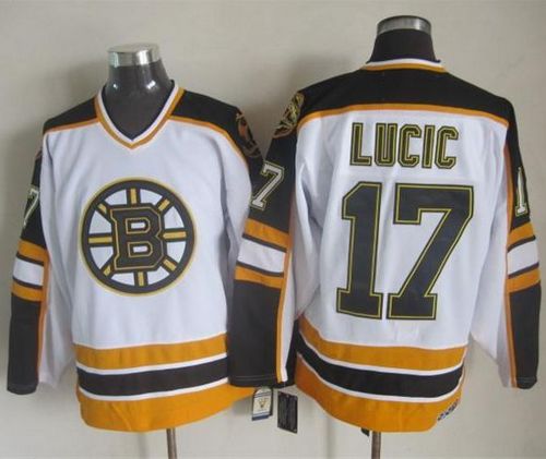 Bruins #17 Milan Lucic White Black CCM Throwback Stitched Jersey