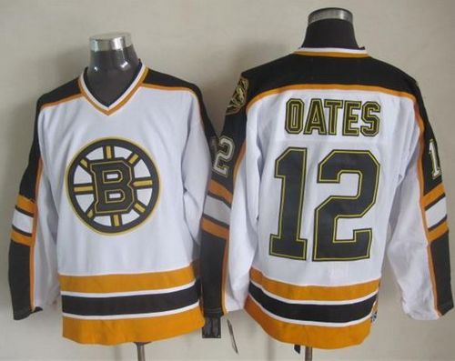 Bruins #12 Adam Oates White Black CCM Throwback Stitched Jersey