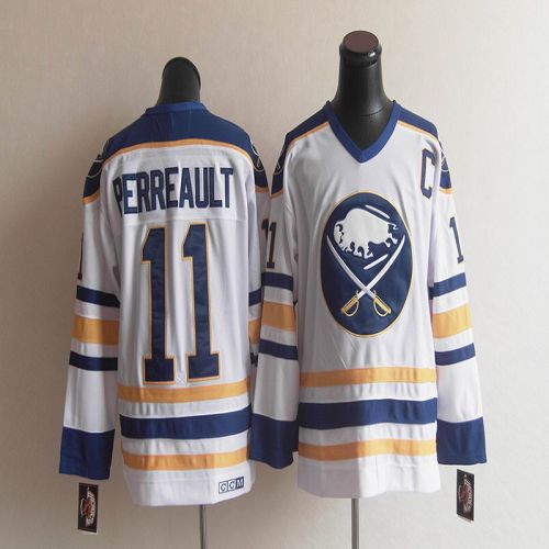 CCM Throwback Sabres #11 Perreault White Stitched Jersey