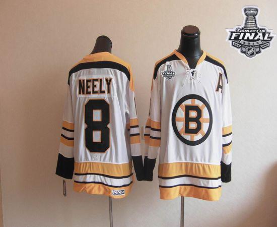 CCM Throwback Bruins Stanley Cup Finals Patch #8 Cam Neely White Stitched Jersey