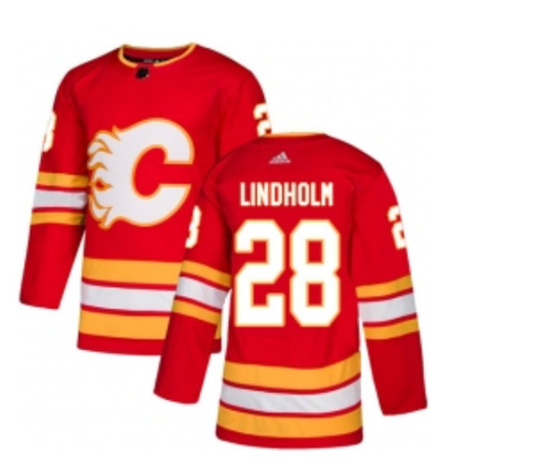 Calgary Flames #28 Elias Lindholm Red Stitched Jersey