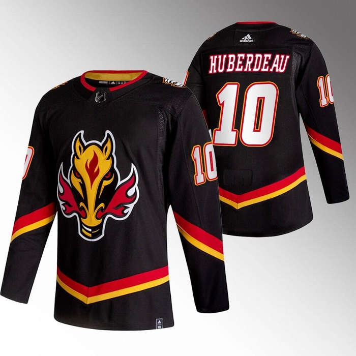 Calgary Flames #10 Jonathan Huberdeau 2020-21 Black Reverse Retro Stitched Jersey