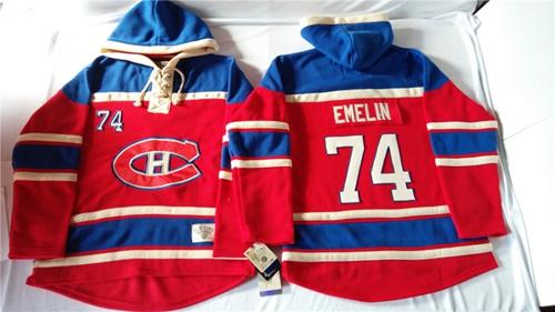 Canadiens #74 Alexei Emelin Red Sawyer Hooded Sweatshirt Stitched Jersey