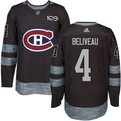 Canadiens #4 Jean Beliveau Black 1917-2017 100th Anniversary Stitched Jersey