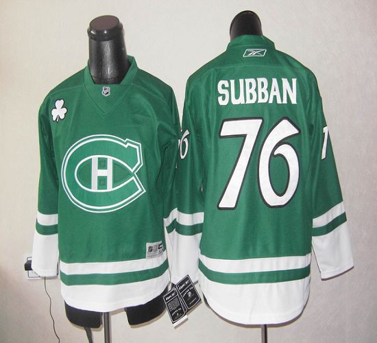 Canadiens St Patty's Day #76 PK Subban Green Stitched Jersey