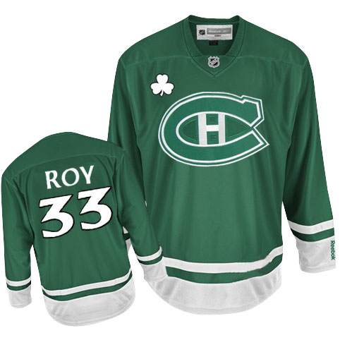 Canadiens St Patty's Day #33 Patrick Roy Green Stitched Jersey