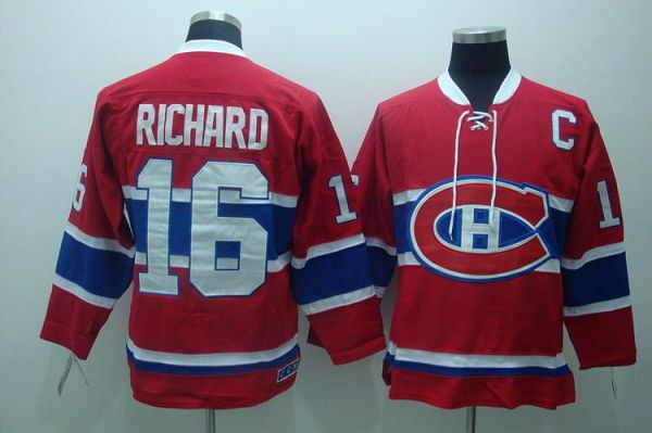 Canadiens #16 Henri Richard Stitched Red CH CCM Throwback Jersey