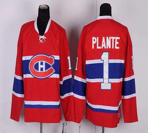 Canadiens #1 Jacques Plante Red CH CCM Throwback Stitched Jersey