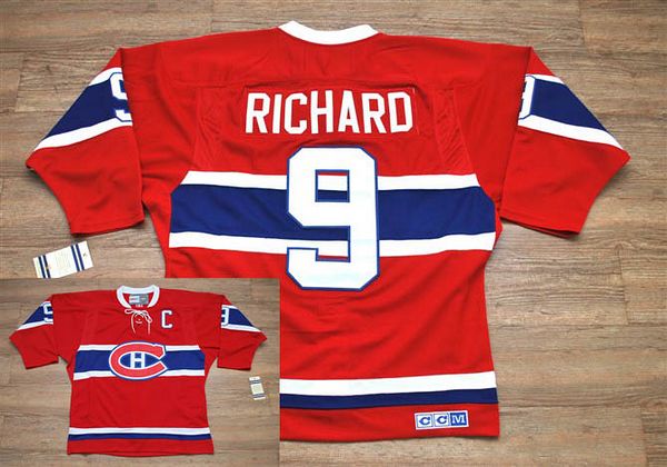 Canadiens #9 Henri Richard Stitched Red CH CCM Throwback Jersey