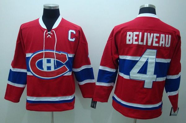 Canadiens #4 Jean Beliveau Stitched Red CH CCM Throwback Jersey