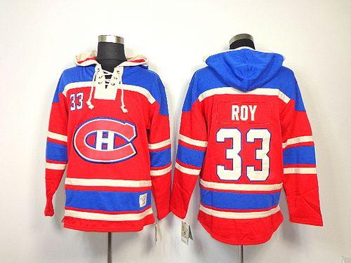 Canadiens #33 Patrick Roy Red Sawyer Hooded Sweatshirt Stitched Jersey