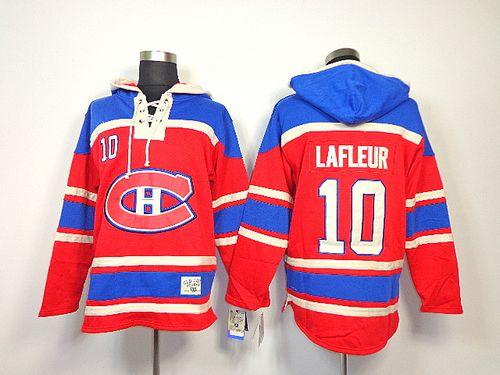 Canadiens #10 Guy Lafleur Red Sawyer Hooded Sweatshirt Stitched Jersey