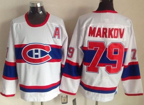 Canadiens #79 Andrei Markov White CCM Throwback Stitched Jersey