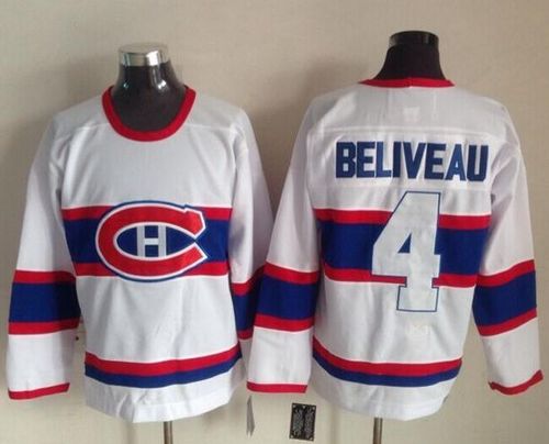 Canadiens #4 Jean Beliveau White CCM Throwback Stitched Jersey