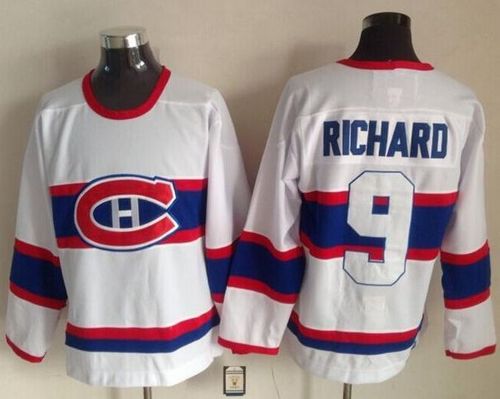 Canadiens #9 Maurice Richard White CCM Throwback Stitched Jersey