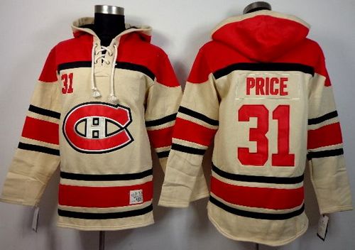 Canadiens #31 Carey Price Cream Sawyer Hooded Sweatshirt Stitched Jersey
