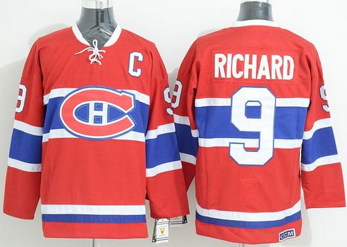 Canadiens #9 Maurice Richard Red CCM Throwback Stitched Jersey